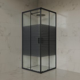 Welland SQ-8080 zuhanykabin elhúzható ajtóval - 80 x 80 cm - fekete profil + dekorcsík