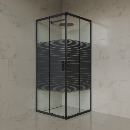 Welland SQ-8080 zuhanykabin elhúzható ajtóval - 80 x 80 cm - fekete profil + dekorcsík