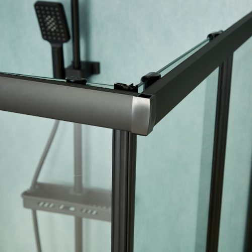 Welland SQ-8080 zuhanykabin elhúzható ajtóval - 80 x 80 cm - fekete profil + dekorcsík