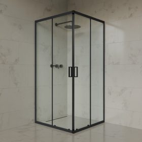   Welland SQ-9090 zuhanykabin elhúzható ajtóval - 90 x 90 cm - fekete profil