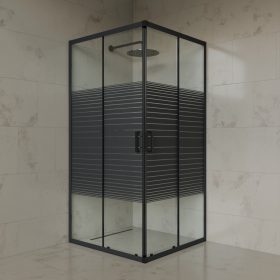   Welland SQ-9090 zuhanykabin elhúzható ajtóval - 90 x 90 cm - fekete profil / dekorbetét