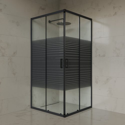 Welland SQ-9090 zuhanykabin elhúzható ajtóval - 90 x 90 cm - fekete profil / dekorbetét