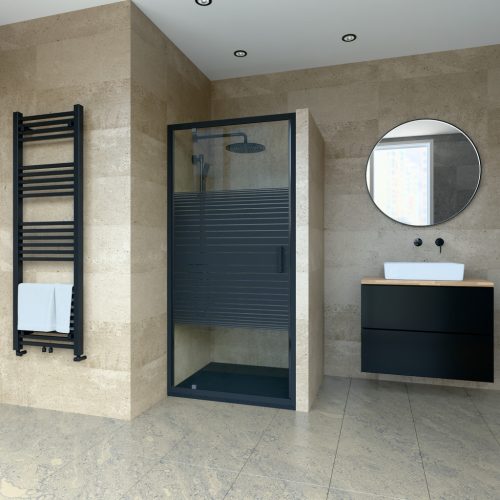 Welland SS-90 zuhanyajtó - 90 cm - fekete profil / dekorbetét