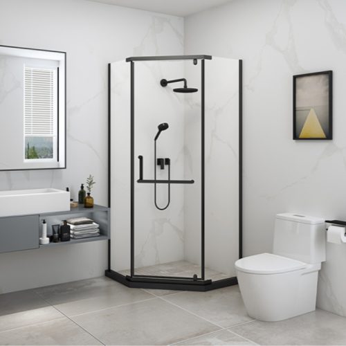 Welland SQ-9090 zuhanykabin elhúzható ajtóval - 90 x 90 cm - fekete profil