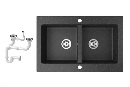 Gránit mosogató NERO Verso szifonnal fekete színű