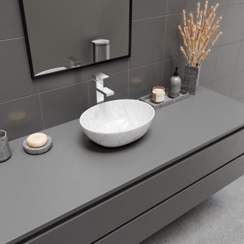 Welland pultra építhető kerámia mosdó - márvány mintás