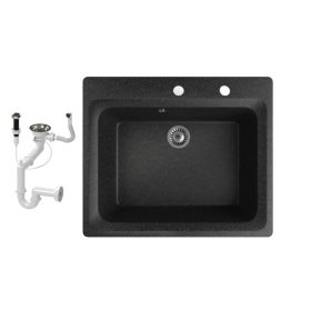   Gránit mosogató NERO Italia + szifon + dugóemelő (fekete)