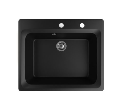 Gránit mosogató NERO Italia + Design csaptelep + dugóemelő (matt fekete)