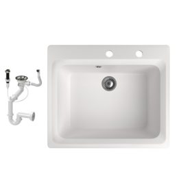   Gránit mosogató NERO Italia + automata dugókiemelő + szifon (fehér)